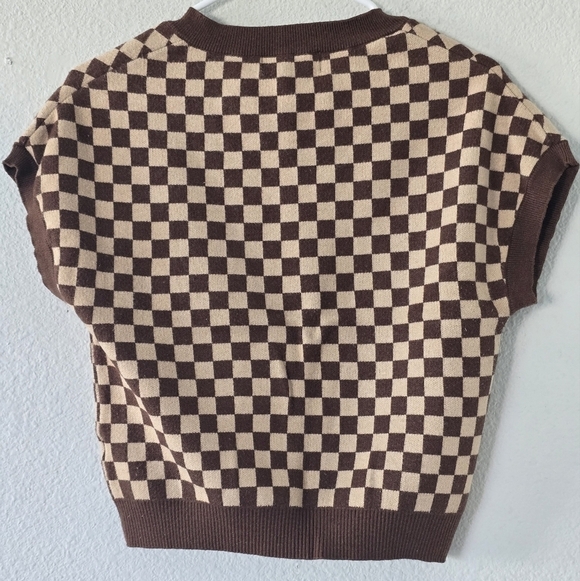 Willow&Wind Womens Checkered Pattern Print Brown&Tan Vest Sweater Sz Small - Picture 6 of 8